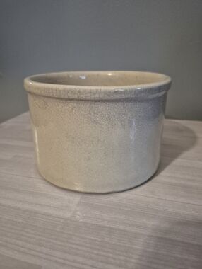 Vintage Salt Glazed Cream Ceramic Low Jar